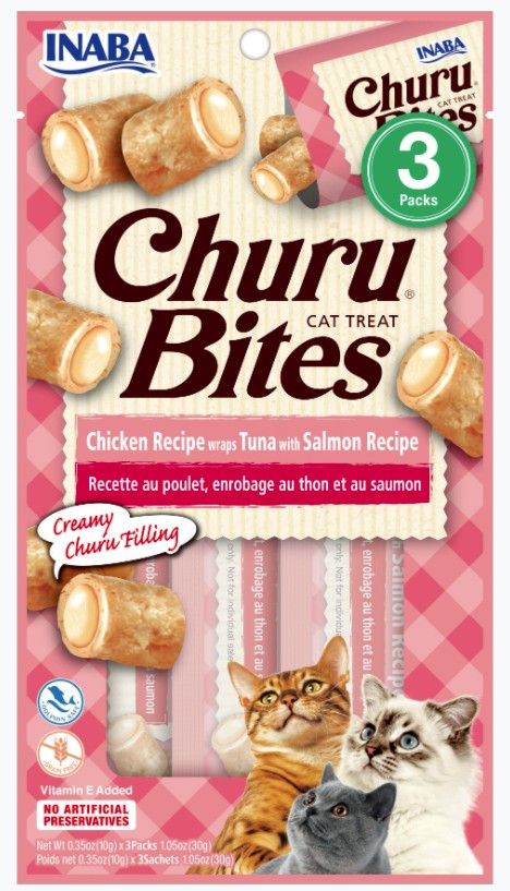 Inaba Churu Bites Cat Treat Chicken Recipe wraps Tuna with Salmon Recipe image 0
