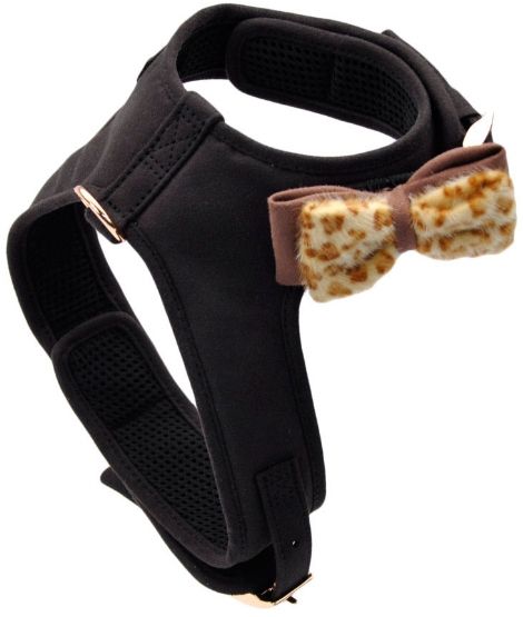 Coastal Pet Accent Microfiber Dog Harness Mod Black with Leopard Bow image 0