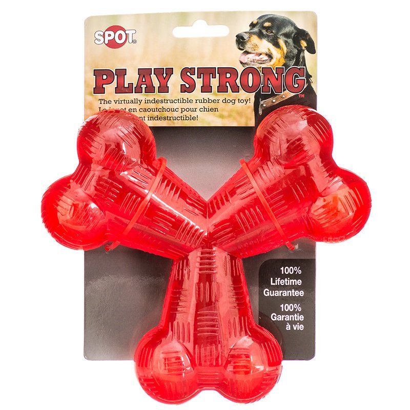 Spot Play Strong Rubber Trident Dog Toy - Red image 0