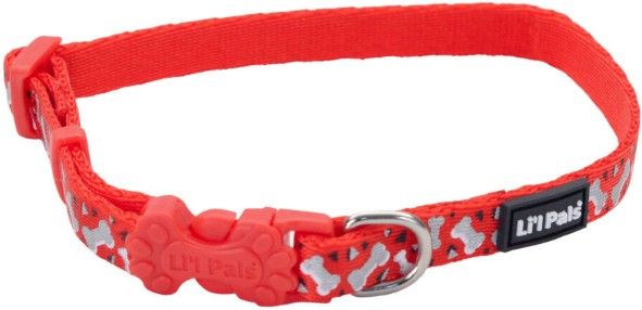 Li'L Pals Reflective Collar - Red with Bones image 0