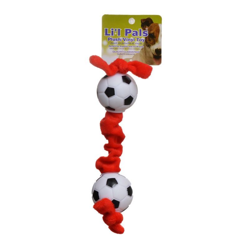 Li'l Pals Soccer Ball Plush Tug Dog Toy Red, Black and White image 0