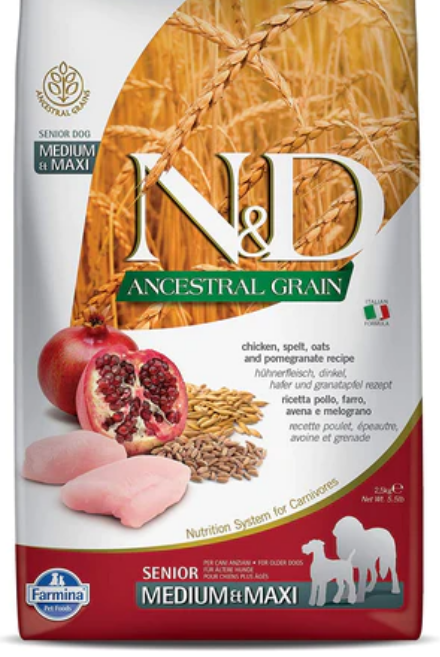 Farmina Ancestral Grain Chicken & Pomegranate Senior Med. & Maxi Dog Food-5.5lbs image 0