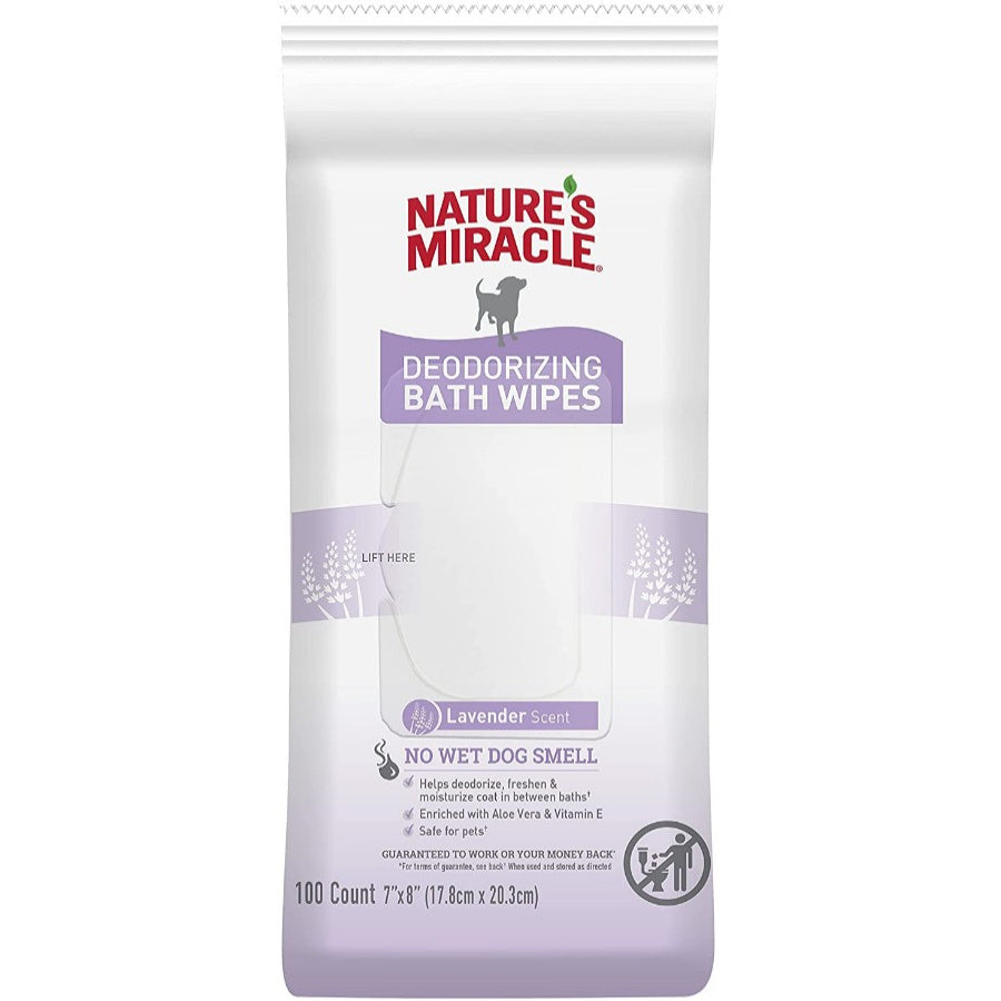 Natures Miracle Deodorizing Bath Wipes for Dogs Lavender Scent image 0