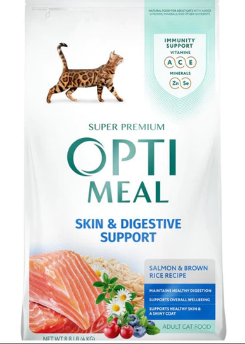 Optimeal Skin & Digestive Support Salmon & Brown Rice Recipe Adult Cat Dry Food image 0