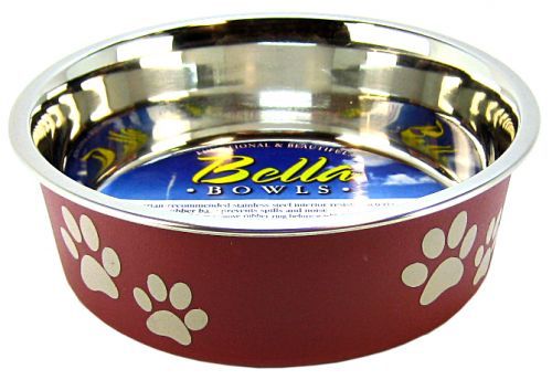 Loving Pets Stainless Steel & Merlot Dish with Rubber Base image 0
