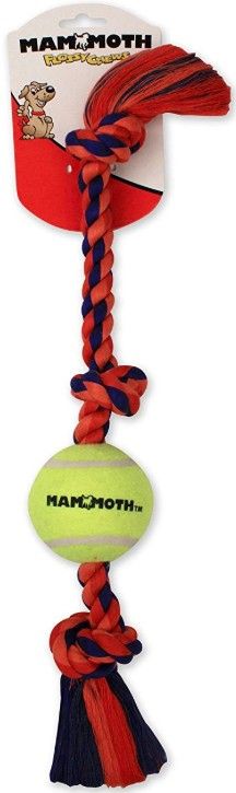 Mammoth Pet Flossy Chews Color 3 Knot Tug with Tennis Ball - Assorted Colors image 0