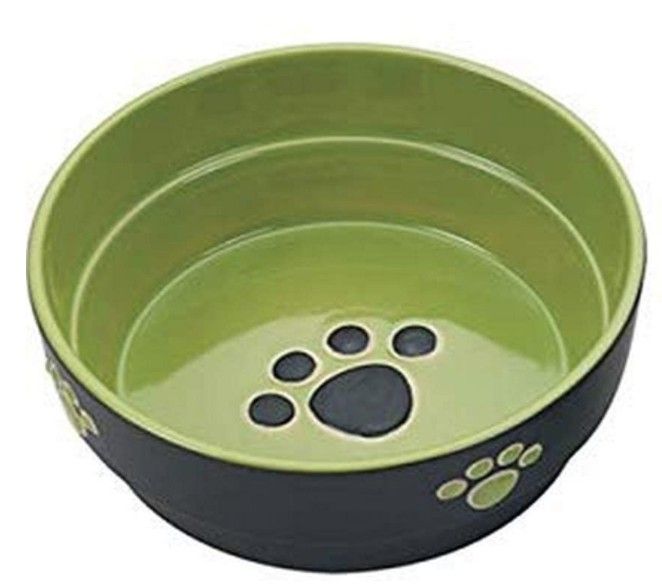 Spot Ceramic Black and Green Fresco Paw Print 5 Inch Dog Dish image 0