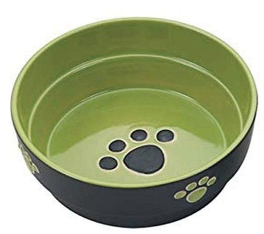 Spot Ceramic Black and Green Fresco Paw Print 5 Inch Dog Dish image 0