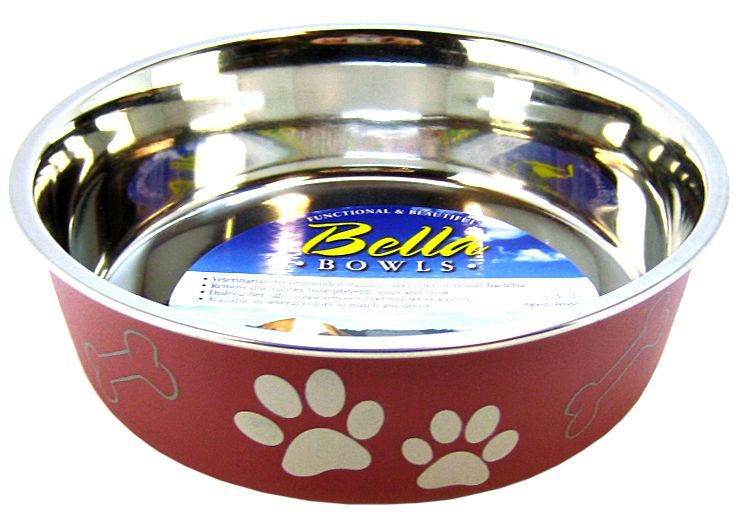 Loving Pets Stainless Steel & Merlot Dish with Rubber Base image 0