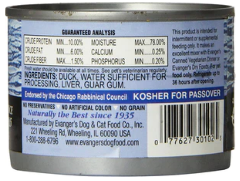 Evanger's Grain-Free Duck Canned Cat and Dog Food - 6 Oz - Case of 24 image 1