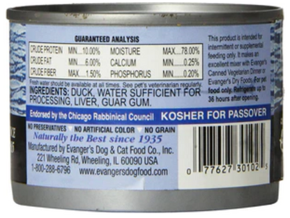 Evanger's Grain-Free Duck Canned Cat and Dog Food - 6 Oz - Case of 24 image 1