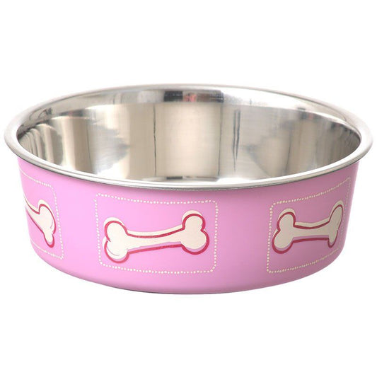 Loving Pets Stainless Steel & Coastal Pink Bella Bowl with Rubber Base image 0