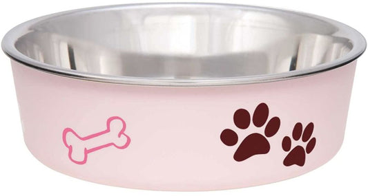 Loving Pets Stainless Steel & Light Pink Dish with Rubber Base image 0