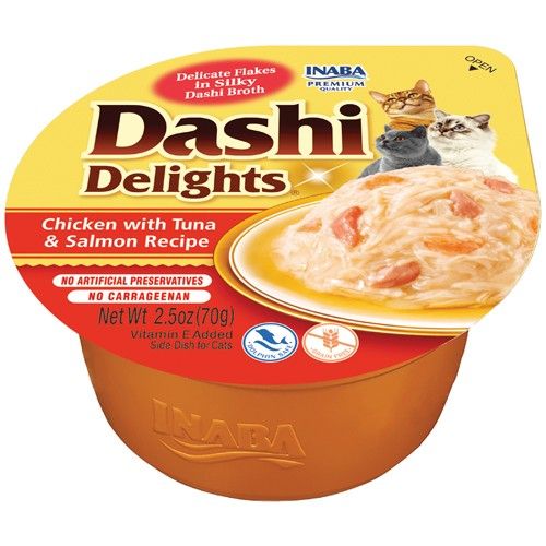 Inaba Dashi Delights Chicken w/Tuna & Salmon Bits in Broth Cat Food Topping image 0