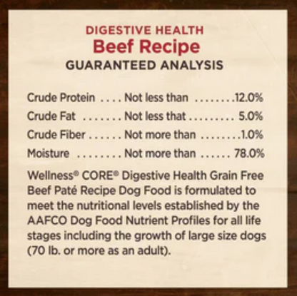 Wellness Core Digestive Health Grain Free Beef Recipe Canned Dog Food-Case of 12 image 2